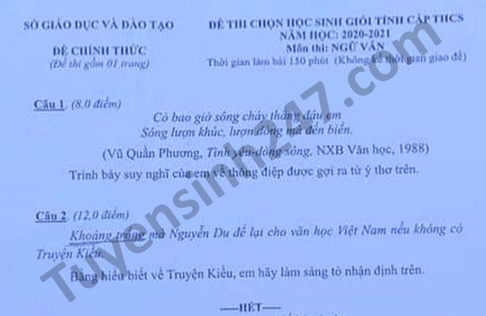 De thi hoc sinh gioi tinh cap THCS tinh Dak Nong 2021 mon Van