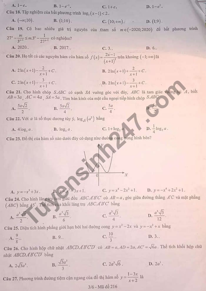 De thi giua ki 2 mon Toan lop 12 THPT Quy Hop 2021
