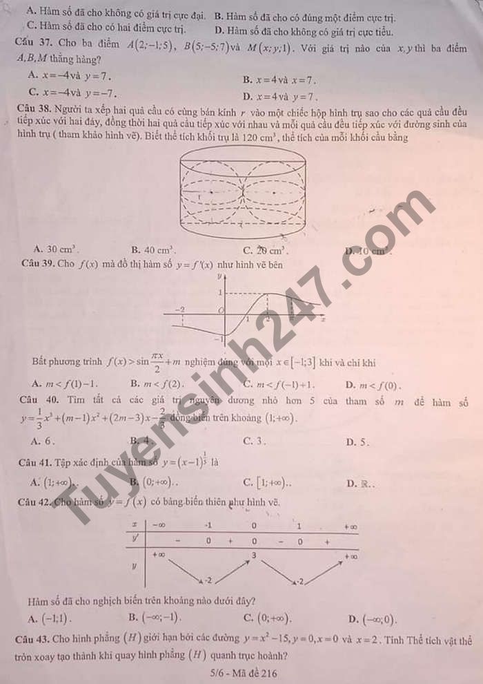 De thi giua ki 2 mon Toan lop 12 THPT Quy Hop 2021