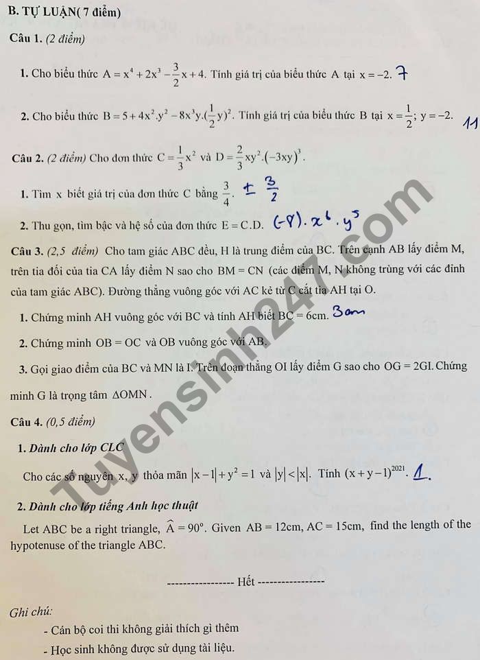 De thi giua ki 2 mon Toan lop 7 THCS&THPT Nguyen Tat Thanh 2021