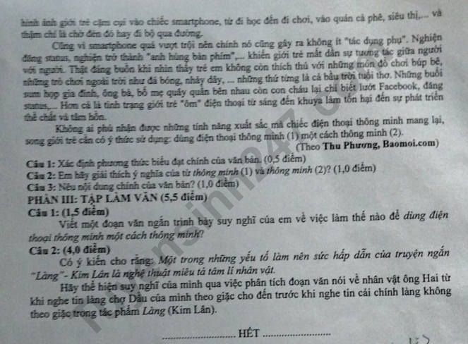 De thi giua ki 2 lop 9 mon Van - Phong GD Nghia Hung 2021