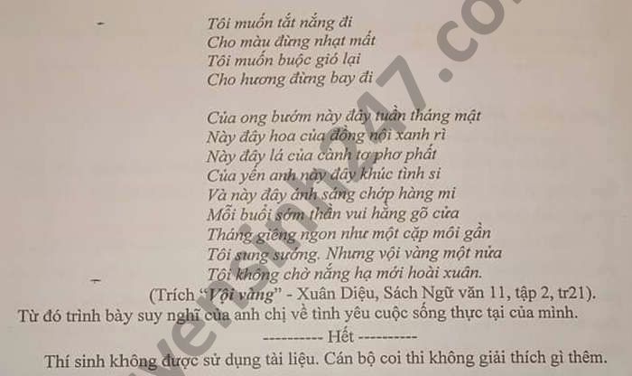 De thi giua ki 2 nam 2021 THPT Xuan Phuong mon Van lop 11