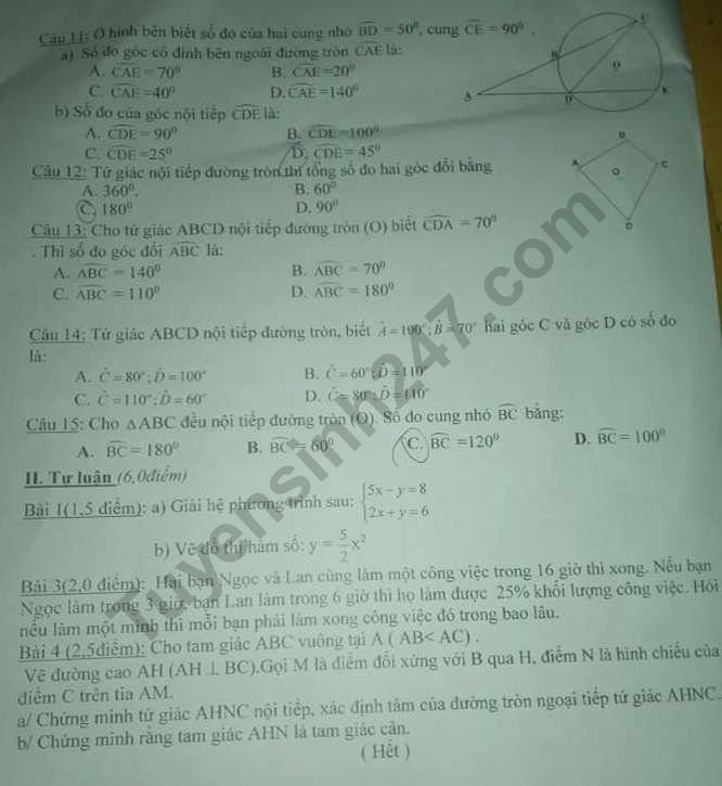 De thi giua ki 2 lop 9 mon Toan - THCS Quach Van Pham 2021