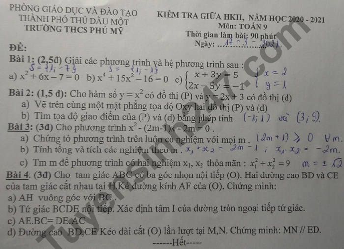 De thi giua ki 2 nam 2021 lop 9 mon Toan - THCS Phu My