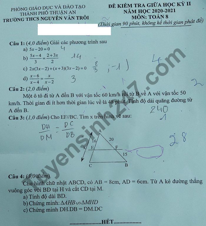 De thi giua ki 2 mon Toan lop 8 THCS Nguyen Van Troi 2021