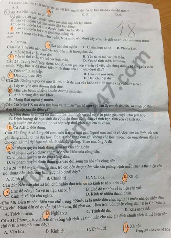 De thi giua ki 2 THPT Nguyen Binh Khiem 2021 GDCD lop 11