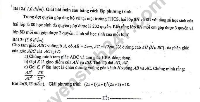 De thi giua ki 2 lop 8 mon Toan - Phong GD Xuan Truong 2021