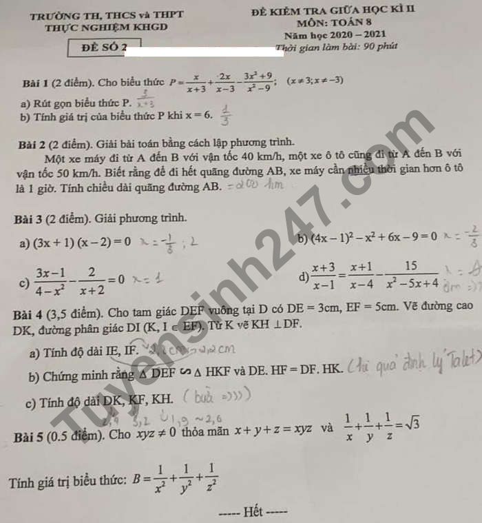 De thi giua ki 2 mon Toan lop 8 TH,THCS&THPT Thuc nghiem KHGD 2021