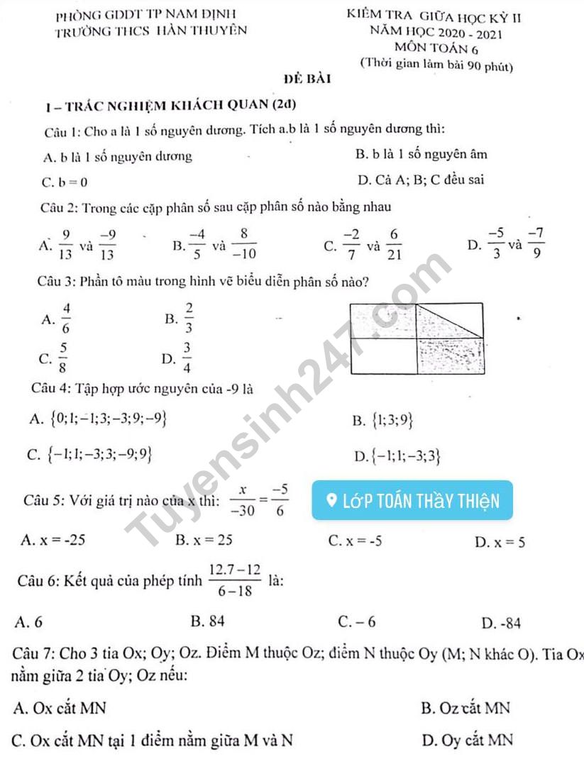 De thi giua ki 2 lop 6 mon Toan THCS Han Thuyen 2021
