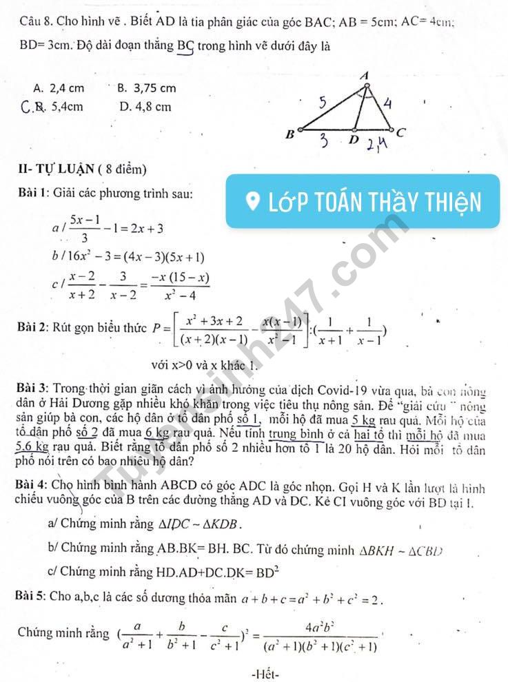 De thi giua ki 2 lop 8 mon Toan 2021 - THCS Han Thuyen