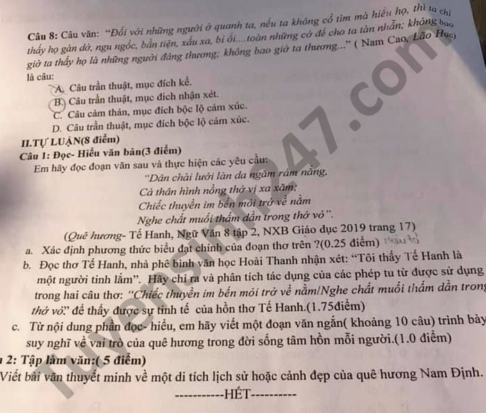 De thi giua hoc ki 2 nam 2021 Van lop 8 THCS Phung Chi Kien