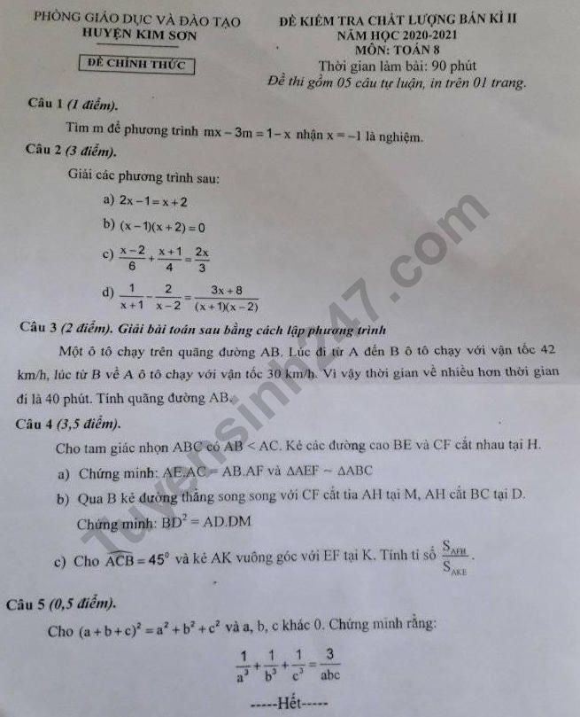 De thi giua ki 2 lop 8 mon Toan 2021 - Phong GD Kim Son