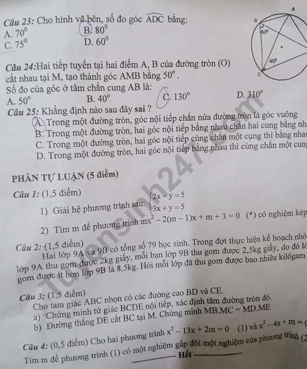 De thi giua ki 2 lop 9 mon Toan - Phong GD Yen The 2021