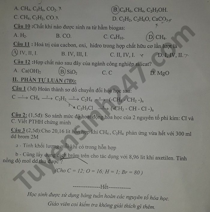 De thi giua ki 2 mon Hoa lop 9 THCS Dong Hieu nam 2021