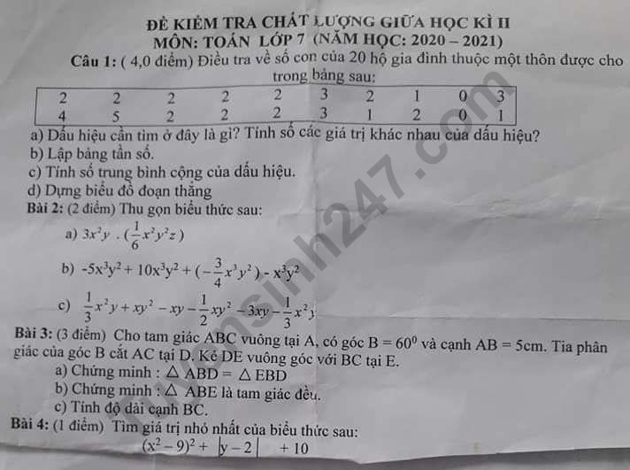 De thi giua ki 2 mon Toan lop 7 THCS Nghiem Xuan 2021