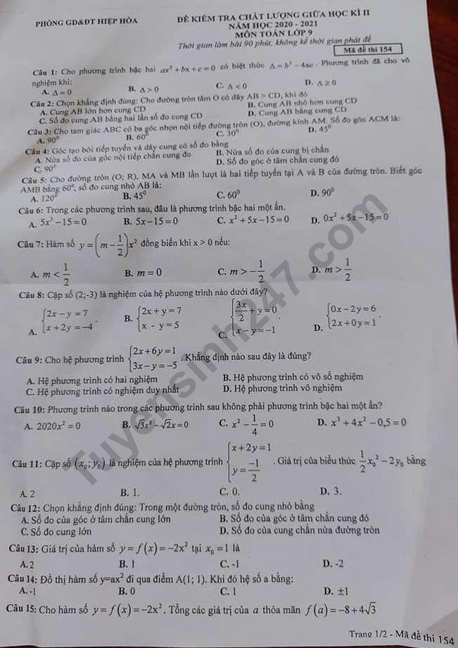 De thi giua ki 2 mon Toan lop 9 THCS Hiep Hoa 2021