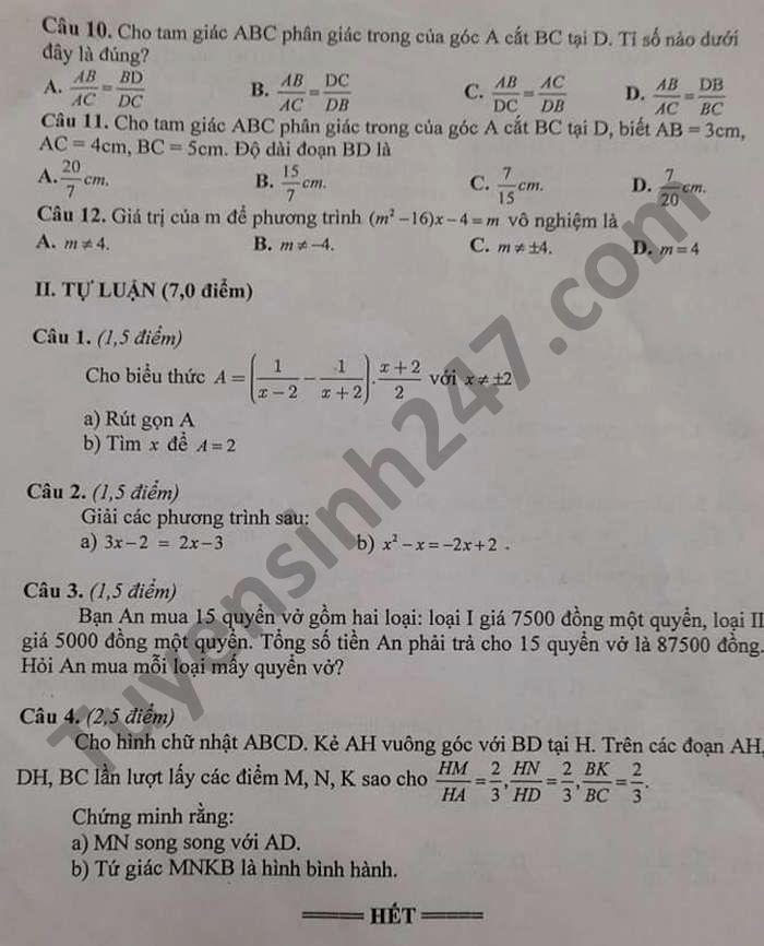 De thi giua ki 2 mon Toan lop 8 nam 2021 cua tinh Bac Ninh