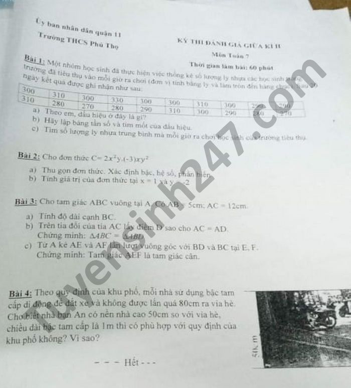 De thi giua ki 2 THCS Phu Tho mon Toan lop 7 nam 2021