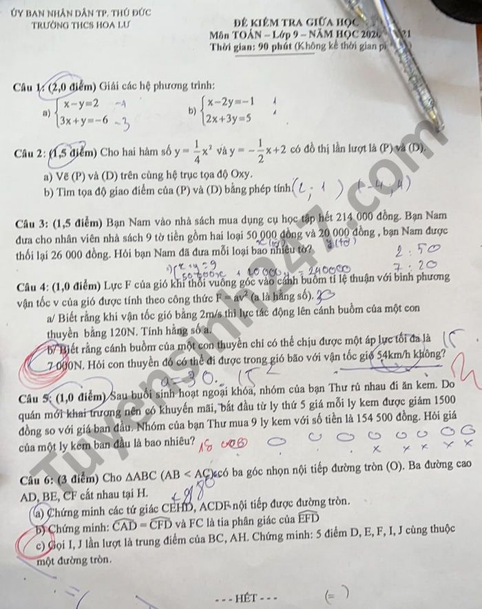 De thi giua ki 2 THCS Hoa Lu nam 2021 mon Toan lop 9