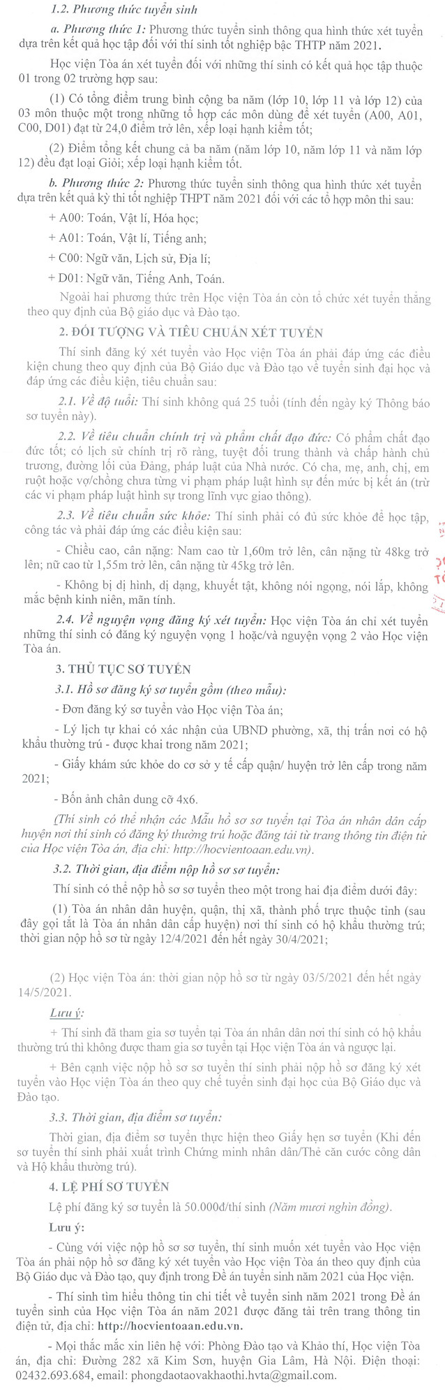 Phuong an tuyen sinh Hoc vien Toa an nam 2021