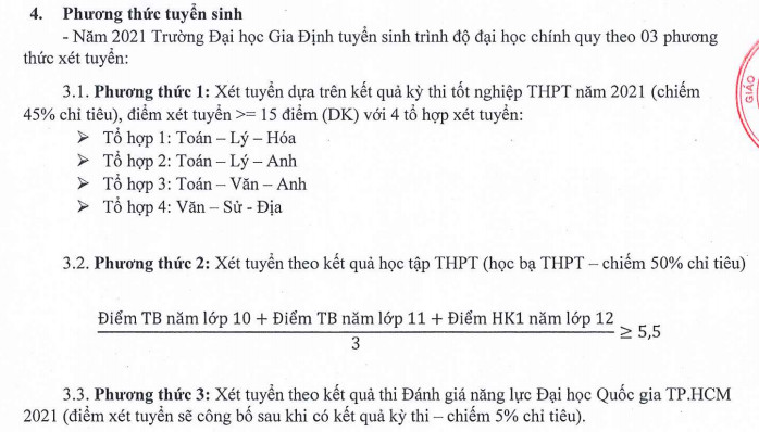 Thong tin tuyen sinh Dai hoc Gia Dinh 2021 - Chinh thuc