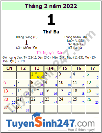 Tet 2022 vao ngay may duong lich?