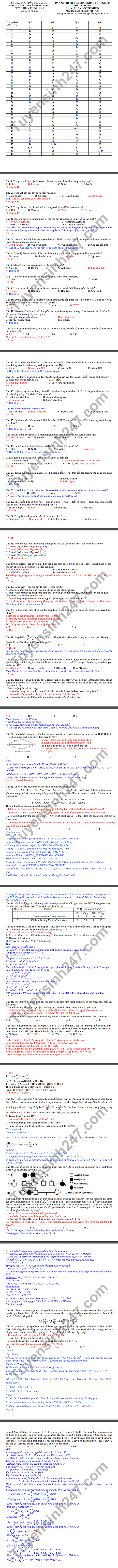 Dap an de thi thu tot nghiep THPT 2021 mon Sinh lan 1 THPT chuyen Hung Vuong