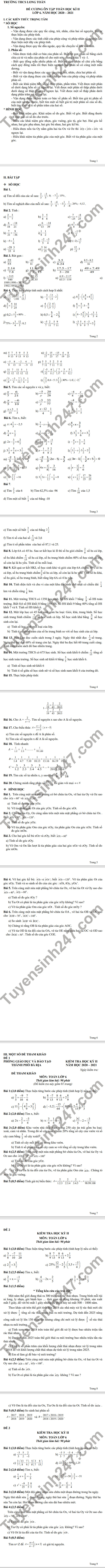 De cuong ki 2 nam 2021 THCS Long Toan lop 6 mon Toan