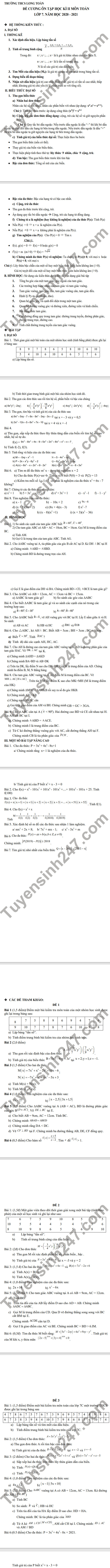 De cuong on tap ki 2 mon Toan lop 7 - THCS Long Toan 2021