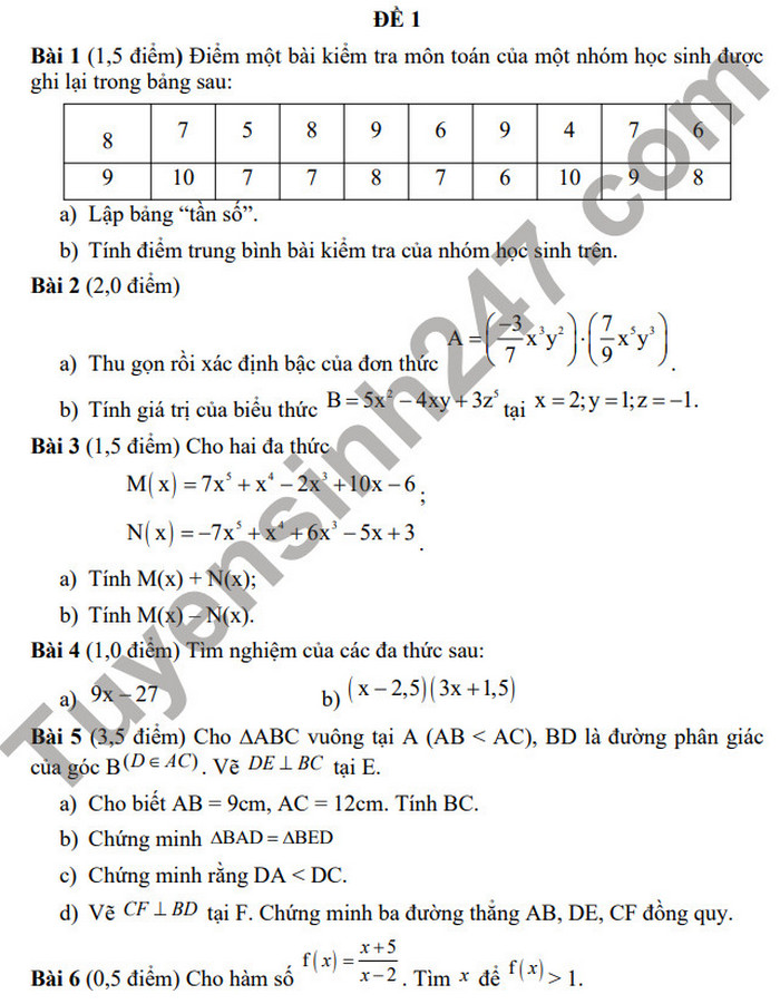 De thi hoc ki 2 nam 2021 lop 7 mon Toan - THCS Long Toan (De minh hoa)