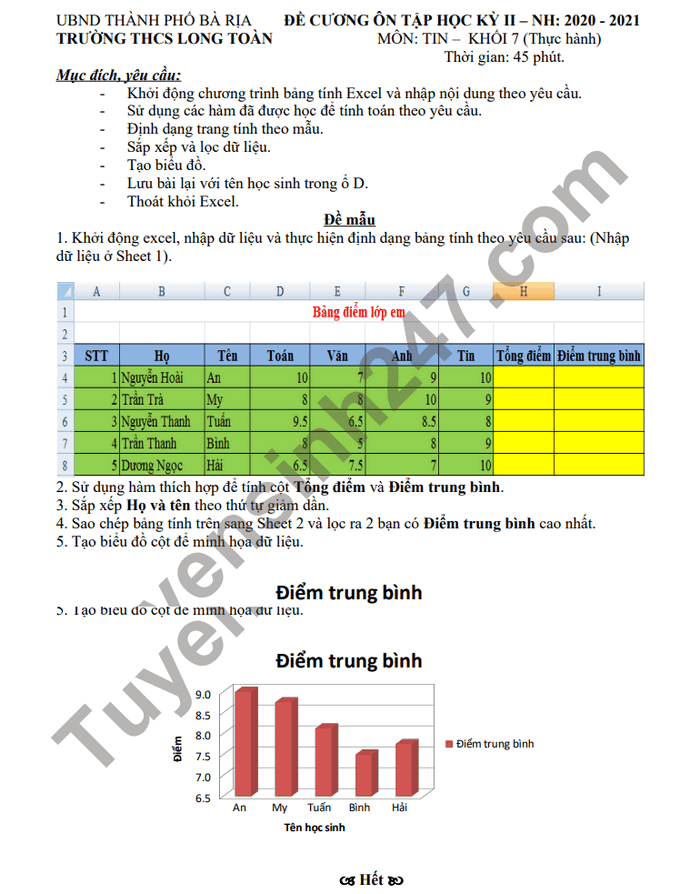 De cuong on tap ki 2 nam 2021 THCS Long Toan mon Tin lop 7