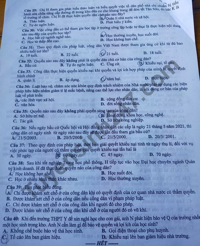 De thi ki 2 nam 2021 mon GDCD lop 12 - So GD Binh Duong (Co dap an)