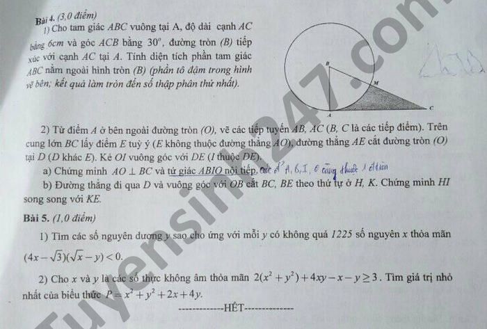 De thi hoc ki 2 tinh Nam Dinh mon Toan lop 9 nam 2021