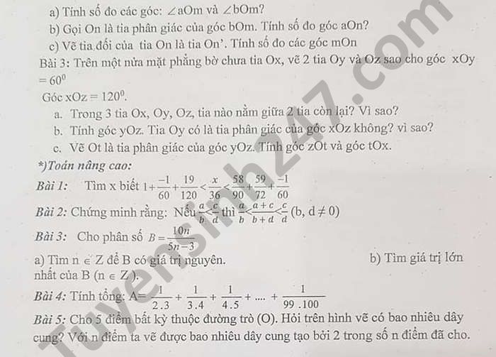 De cuong on tap hoc ki 2 Toan lop 6 THCS Thinh Liet nam 2021