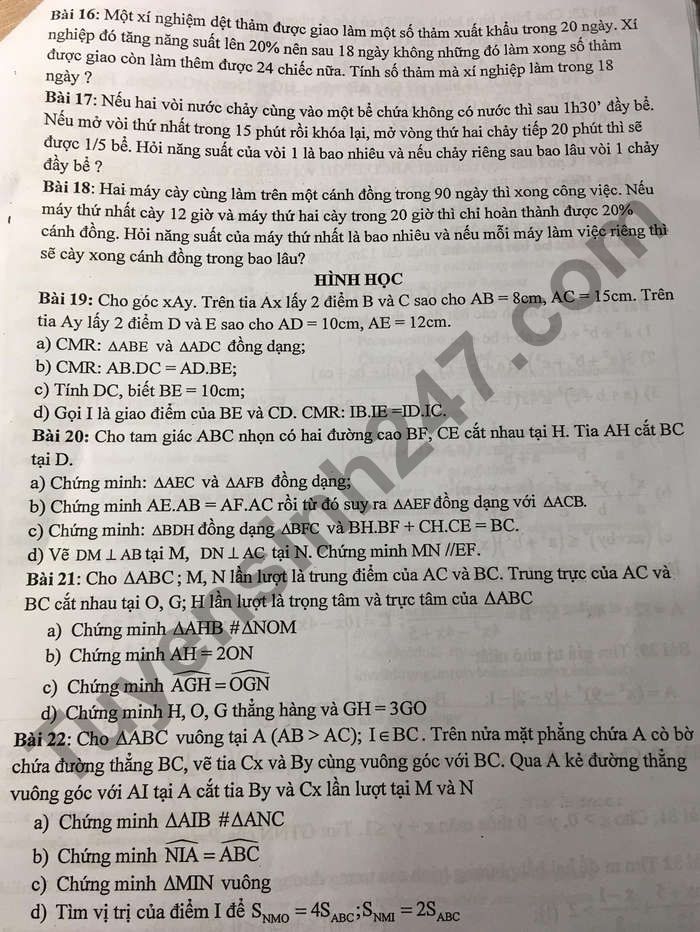 De cuong on tap ki 2 lop 8 mon Toan - THCS Viet Nam-Angieri 2021
