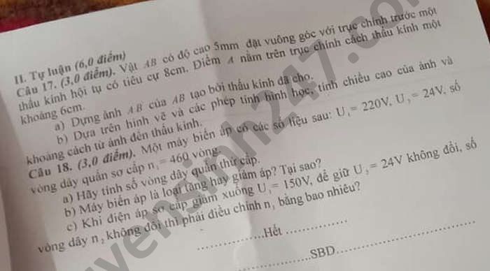 De thi hoc ki 2 mon Ly lop 9 huyen Van Lang nam 2021