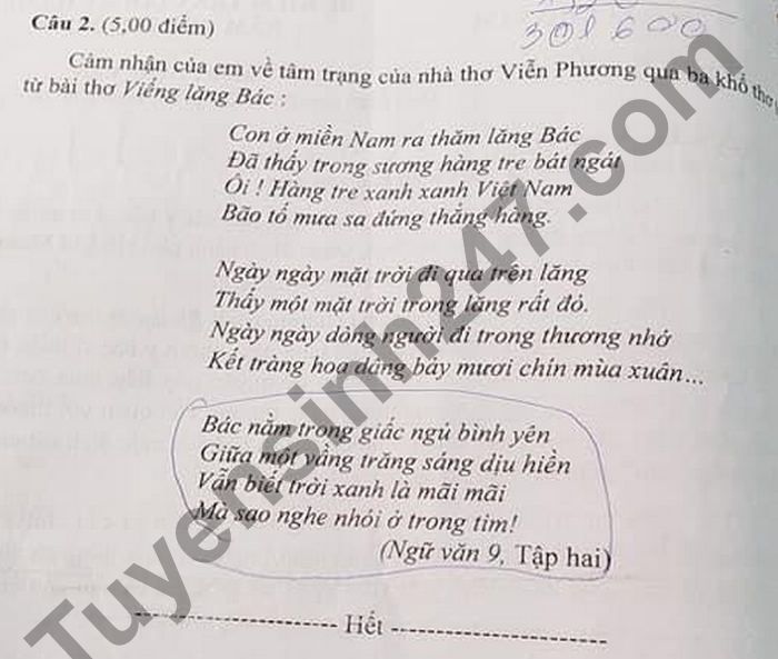 De thi hoc ki 2 mon Van lop 9 - THCS TT Cho Vam 2021