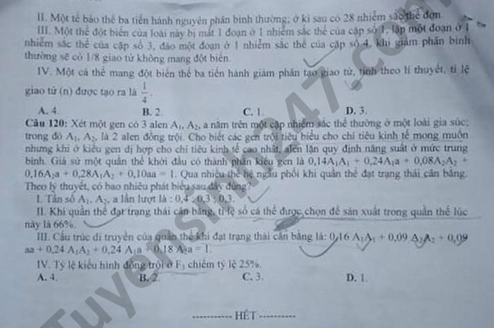 De thi thu tot nghiep THPT 2021 lan 2 THPT chuyen DH Vinh mon Sinh