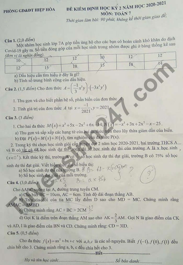 De thi hoc ki 2 mon Toan lop 7 nam 2021 - Phong GD Hiep Hoa