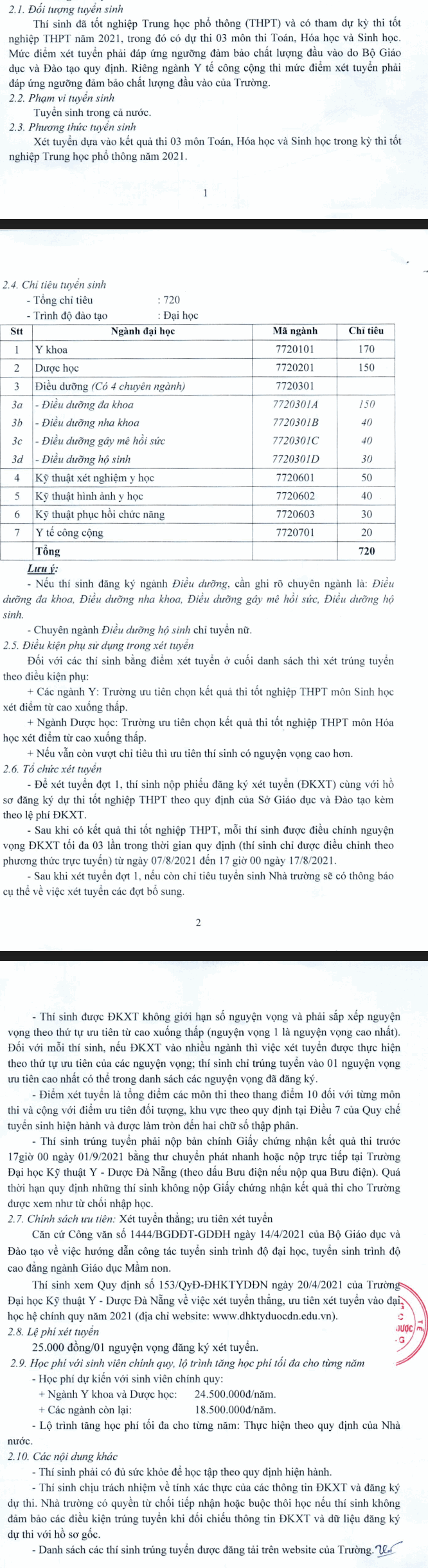 Thong tin tuyen sinh Dai hoc Ky thuat Y duoc Da Nang 2021