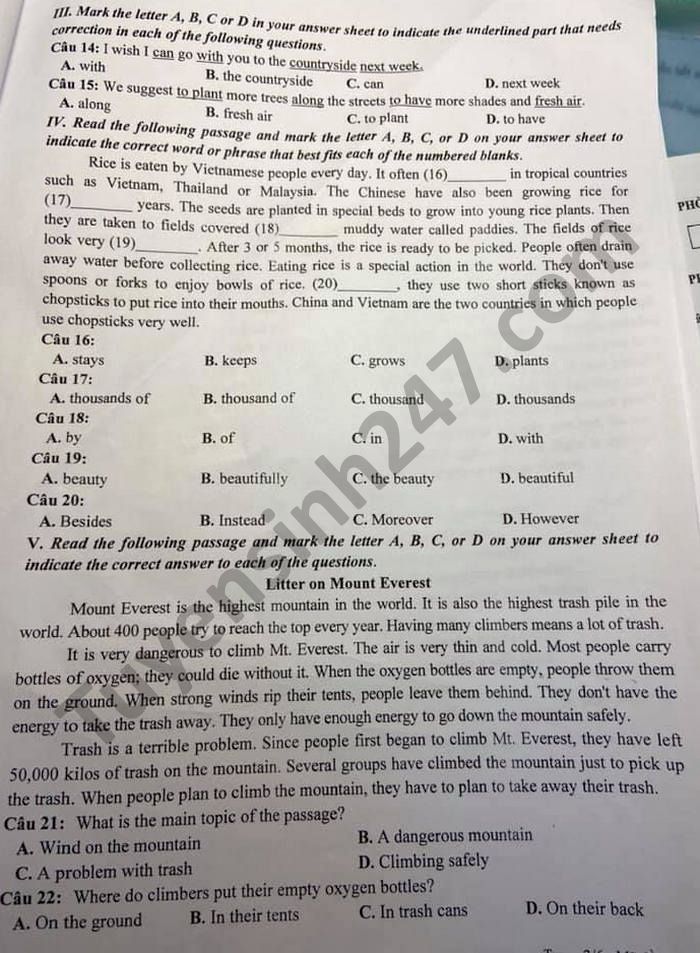De kiem tra kien thuc lan 4 Phong GD Vinh Yen - bai thi To hop 2021