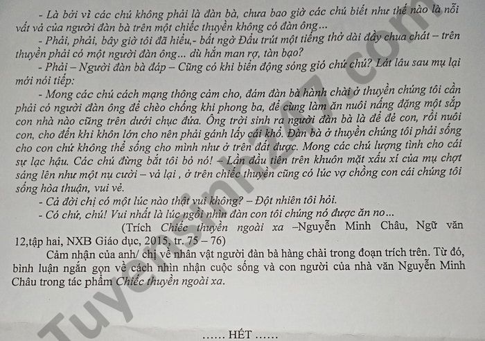 De thi hoc ki 2 mon Van lop 12 nam 2021 THPT H. Van Chan