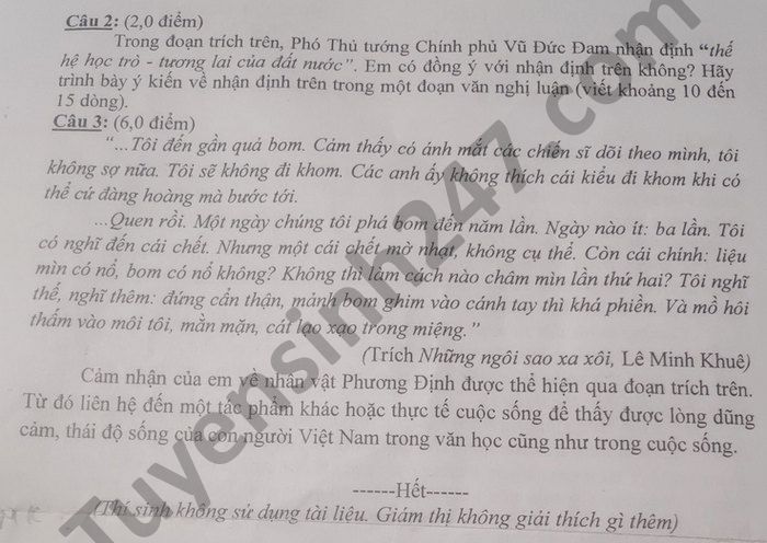 De thi hoc ki 2 nam 2021 mon Van lop 9 huyen Binh Chanh