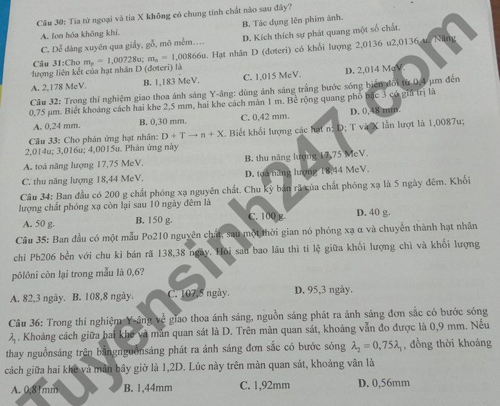 De thi hoc ki 2 mon Ly lop 12 nam 2021 - THPT Dien Chau 3
