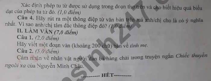 De thi cuoi ki 2 nam 2021 Van lop 12 - THPT Thu Khoa Huan