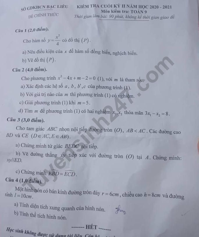 De thi ki 2 lop 9 mon Toan So GD Bac Lieu 2021