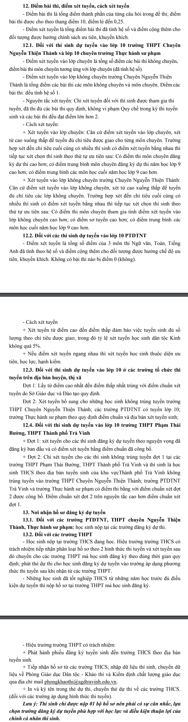 Thong tin tuyen sinh vao lop 10 tinh Tra Vinh 2021
