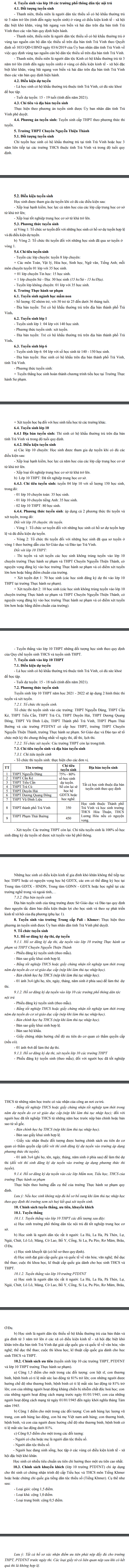 Thong tin tuyen sinh vao lop 10 tinh Tra Vinh 2021