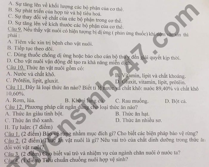 De thi hoc ki 2 Cong nghe 7 - THCS Yen Duong 2021