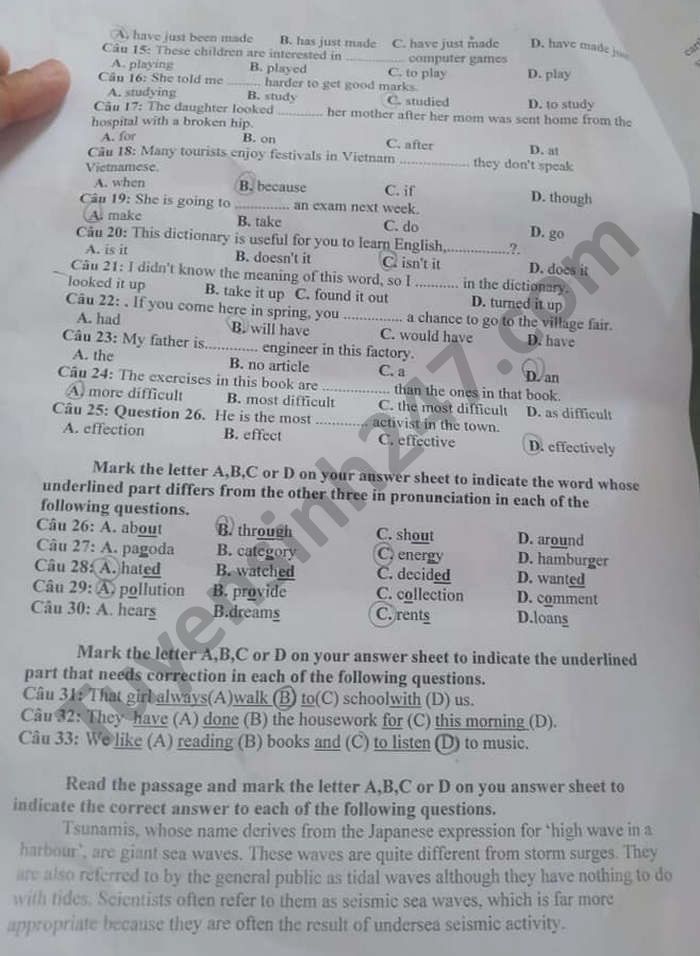 De thi hoc ki 2 nam 2021 mon Anh lop 9 THCS An Khe